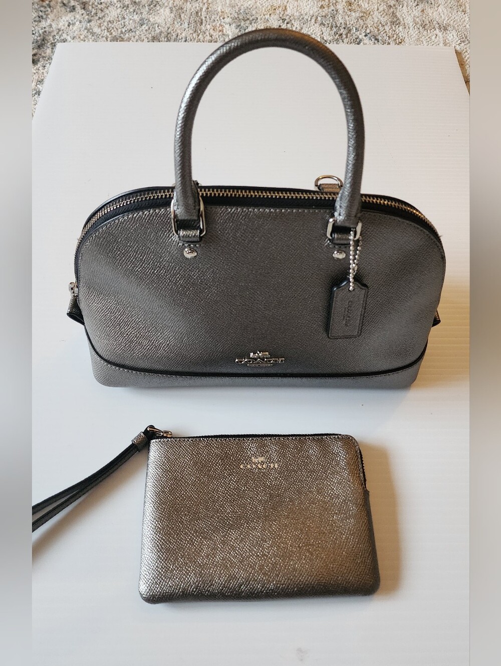 Coach Mini Sierra Black Pebbled Leather Satchel with Matching Wristlet.